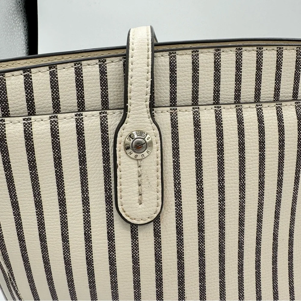Henri Bendel West 57th Striped Domed Satchel Ivory Grey Stripe Gold Hardware